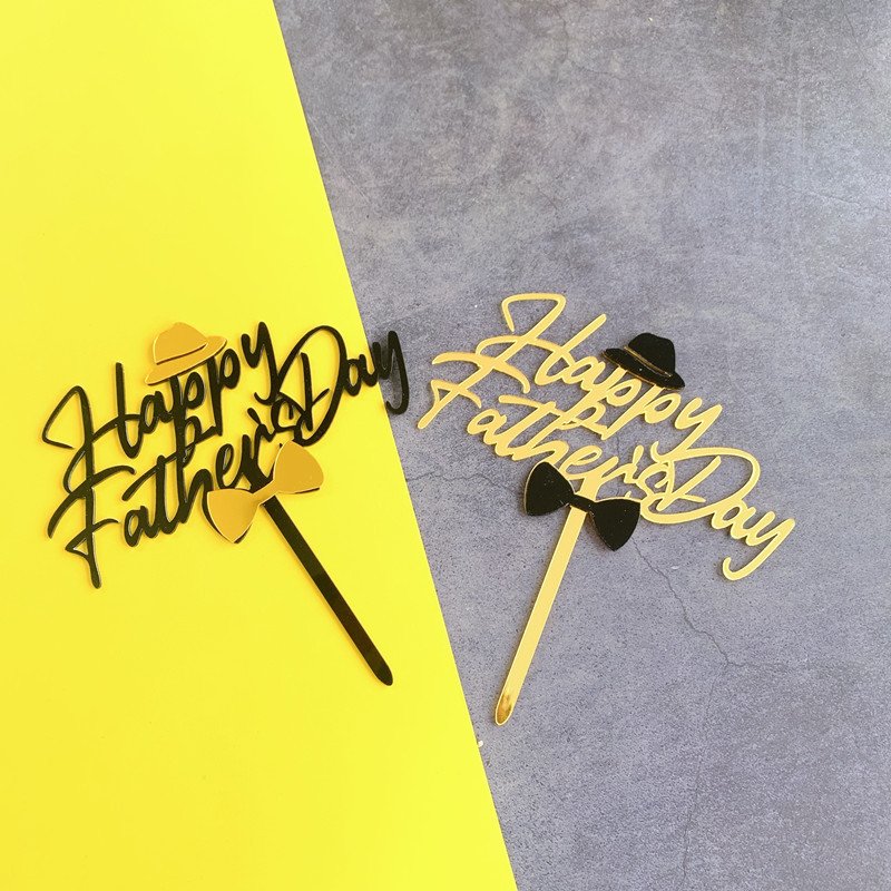 Acrylic Black Gold Happy Fathers Day Cake Topper Party Favors Supplies Cake Decoration