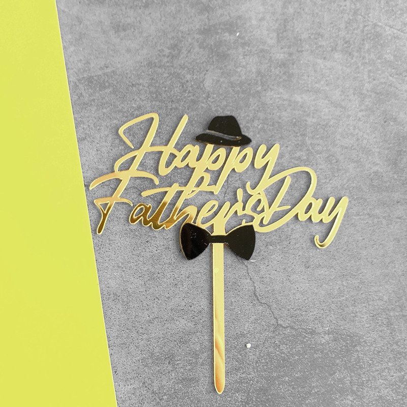 Acrylic Black Gold Happy Fathers Day Cake Topper Party Favors Supplies Cake Decoration