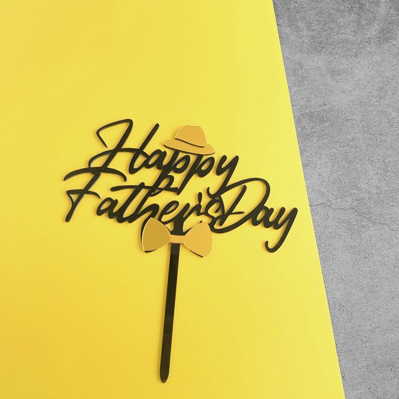 Acrylic Black Gold Happy Fathers Day Cake Topper Party Favors Supplies Cake Decoration