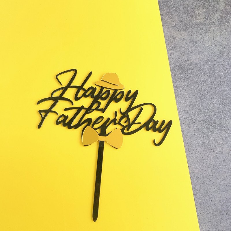 Acrylic Black Gold Happy Fathers Day Cake Topper Party Favors Supplies Cake Decoration