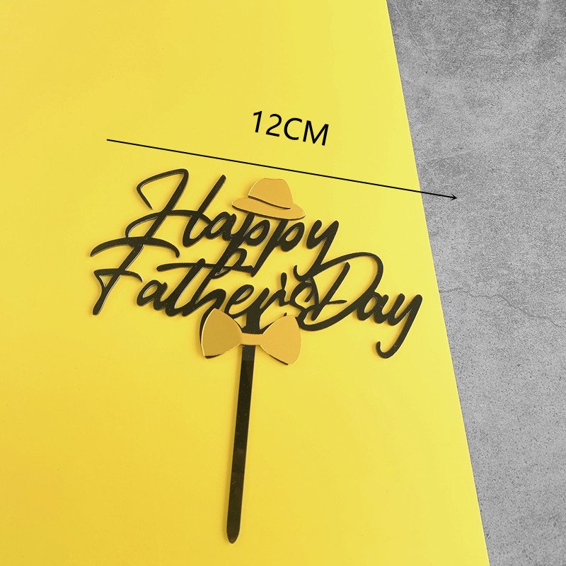 Acrylic Black Gold Happy Fathers Day Cake Topper Party Favors Supplies Cake Decoration
