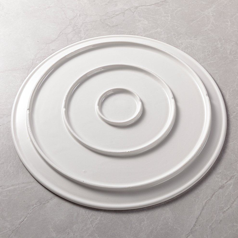 Jiujiuju Manufacturer Ceramic Round Flat Serving Platter for Cake Dessert Hotel Buffet Use Dinnerware 12" Porcelain Pizza Ttry