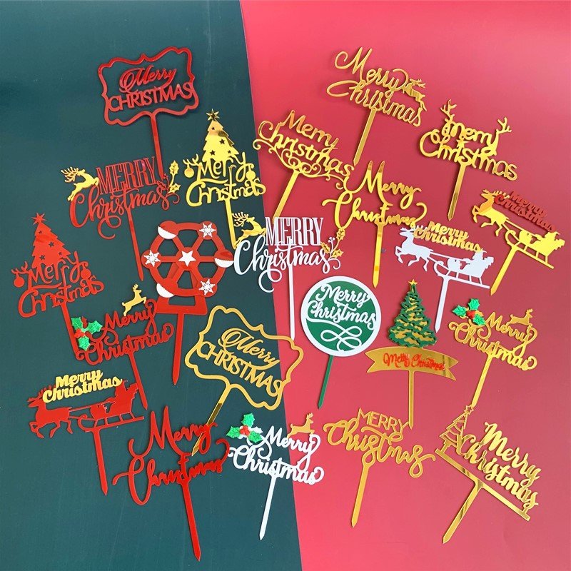 2024 Christmas Cake Toppers Acrylic Merry Cupcake Topper Decoration Kids Birthday Parties Desserts Cakes Gifts