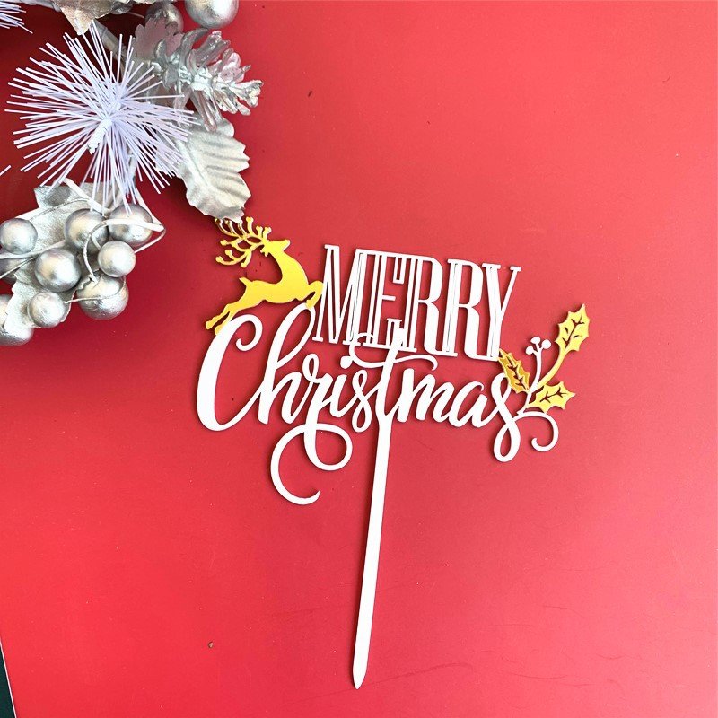 2024 Christmas Cake Toppers Acrylic Merry Cupcake Topper Decoration Kids Birthday Parties Desserts Cakes Gifts