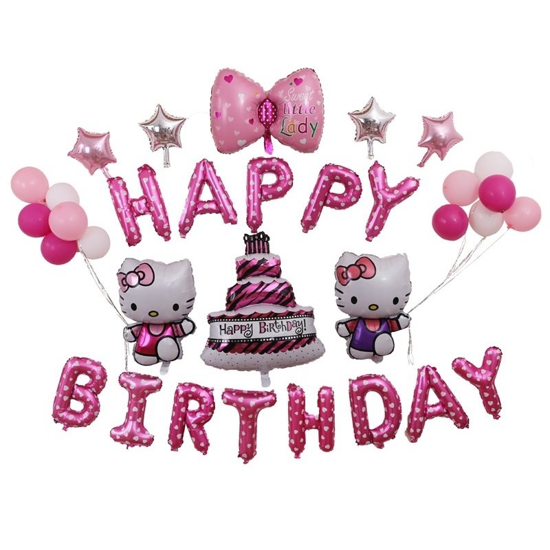 Baby Girls Cute Birthday Party Supplies for Meow Kitty Kids Girls Boys Pink Bowtie Balloons Cat Birthday Party Decoration Kits