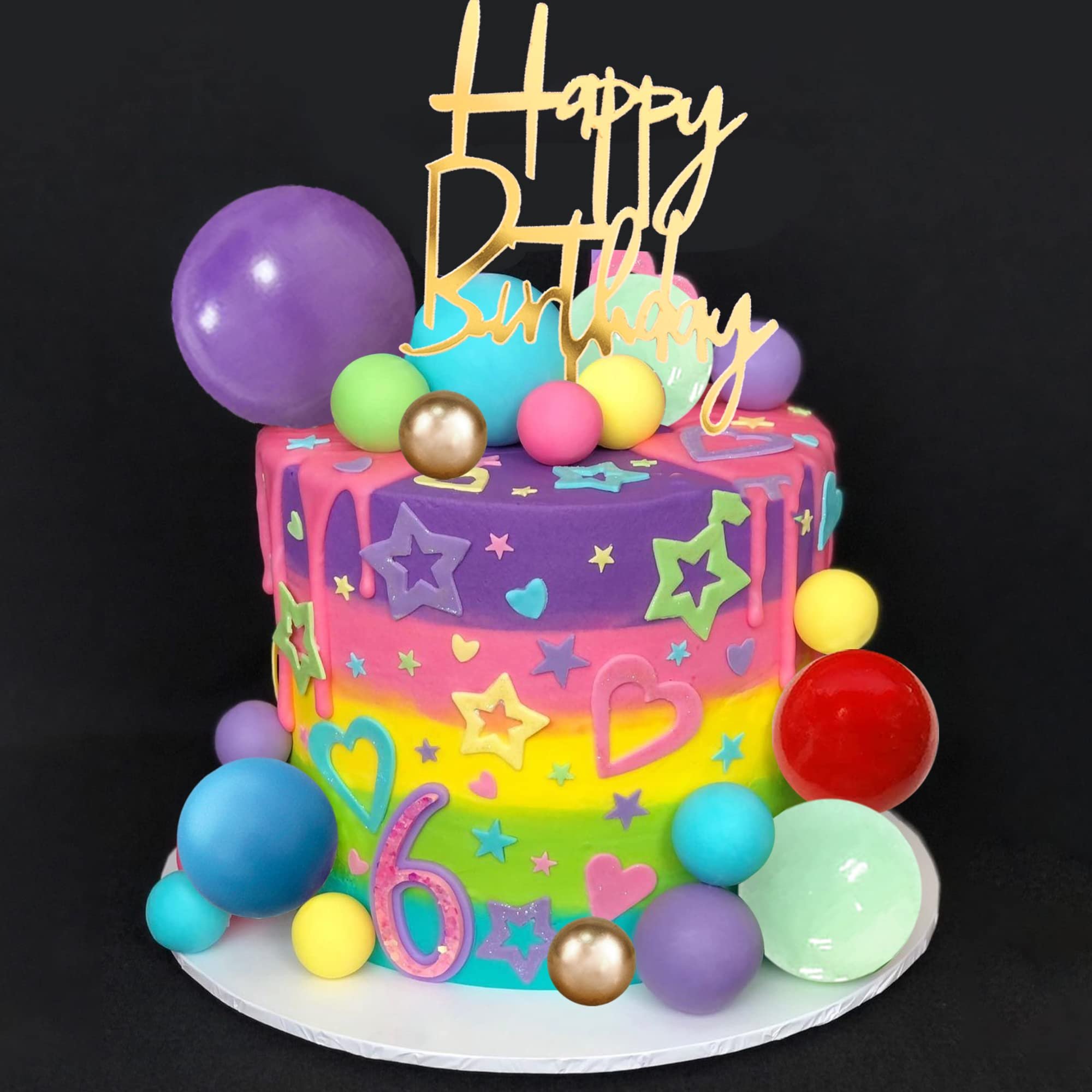 Rainbow Cake Topper Colorful Balls Cake Decorations Happy Birthday Cake Topper for Wedding Baby Shower Birthday Party Supplies