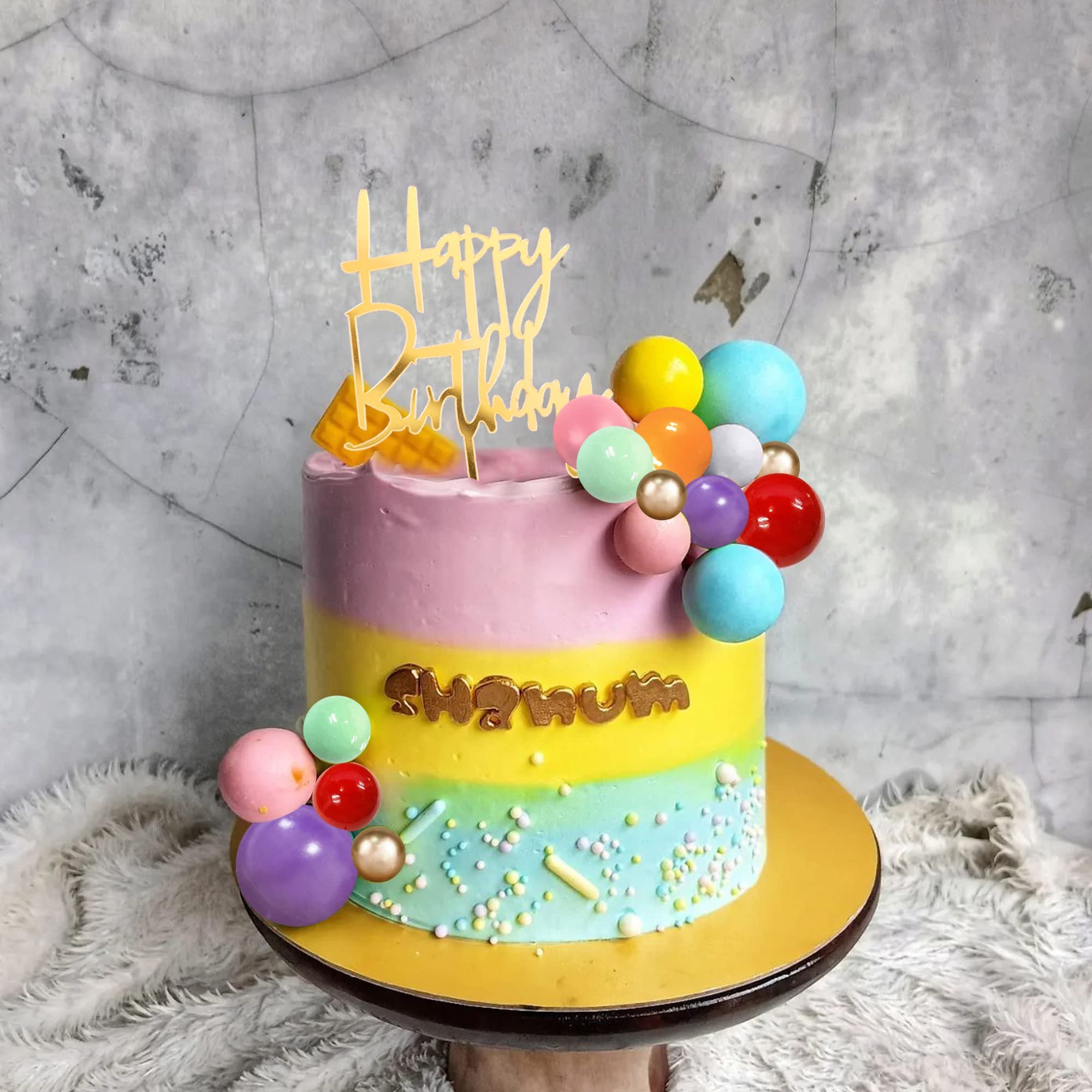 Rainbow Cake Topper Colorful Balls Cake Decorations Happy Birthday Cake Topper for Wedding Baby Shower Birthday Party Supplies