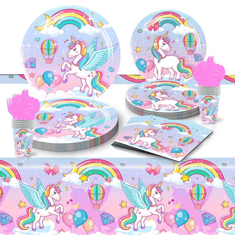Colorful Decorations Supplies Include 7 Inch and 9 Inch Paper Plates Napkins and Forks Spoons