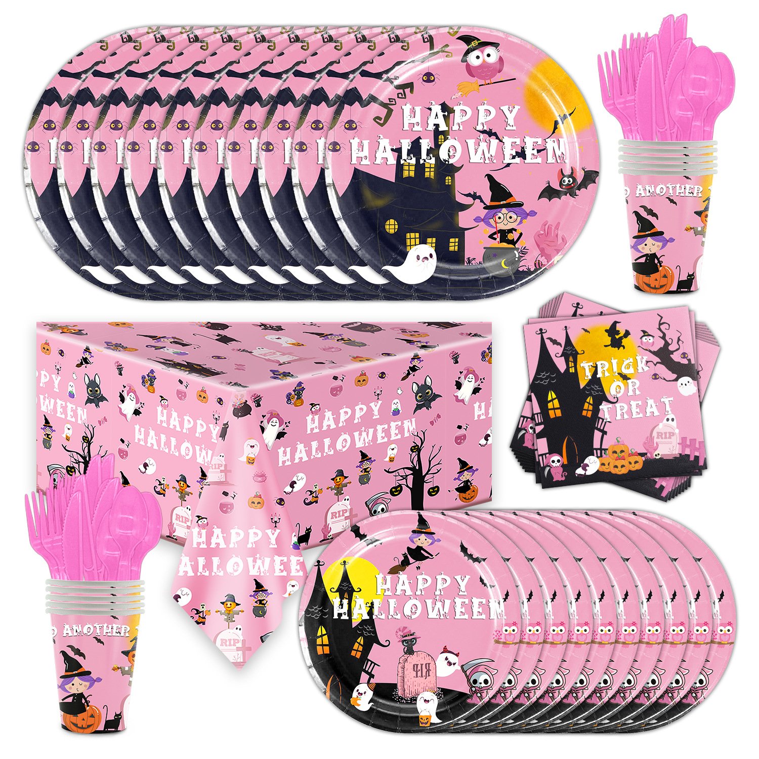 Colorful Decorations Supplies Include 7 Inch and 9 Inch Paper Plates Napkins and Forks Spoons