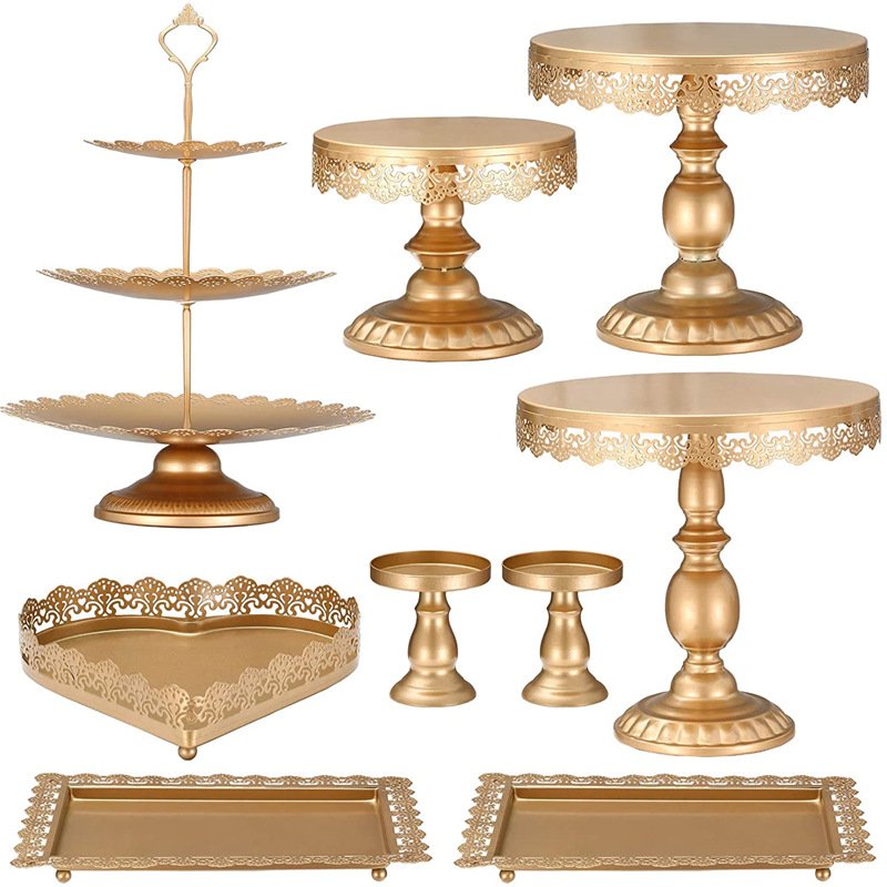 Wholesale 9pcs Round Cake Decorations Supplies Dessert Table Cupcake Display Tray Wedding Party Metal Painted Cake Stand Set
