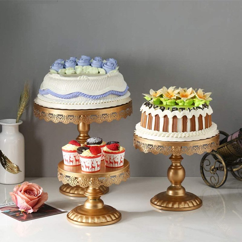 Wholesale 9pcs Round Cake Decorations Supplies Dessert Table Cupcake Display Tray Wedding Party Metal Painted Cake Stand Set