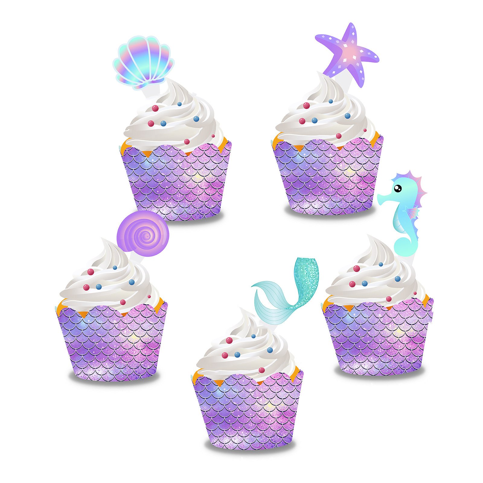 Dazzling Ocean Mermaid Fish Tail Birthday Party Disposable Three Layer Cake Stand Self-installed Supply Dessert Tray for Wedding