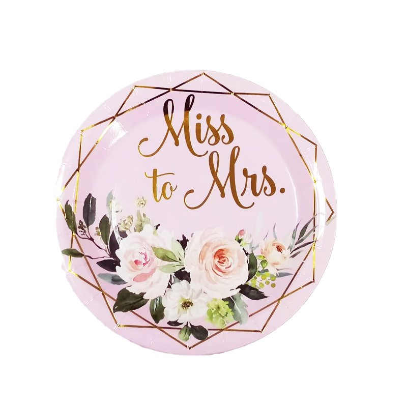 Pink Wedding Floral Paper Plates Disposable 9 Inch Round Dinner Plates For Wedding Birthday cake Baby Bridal Party Supplies