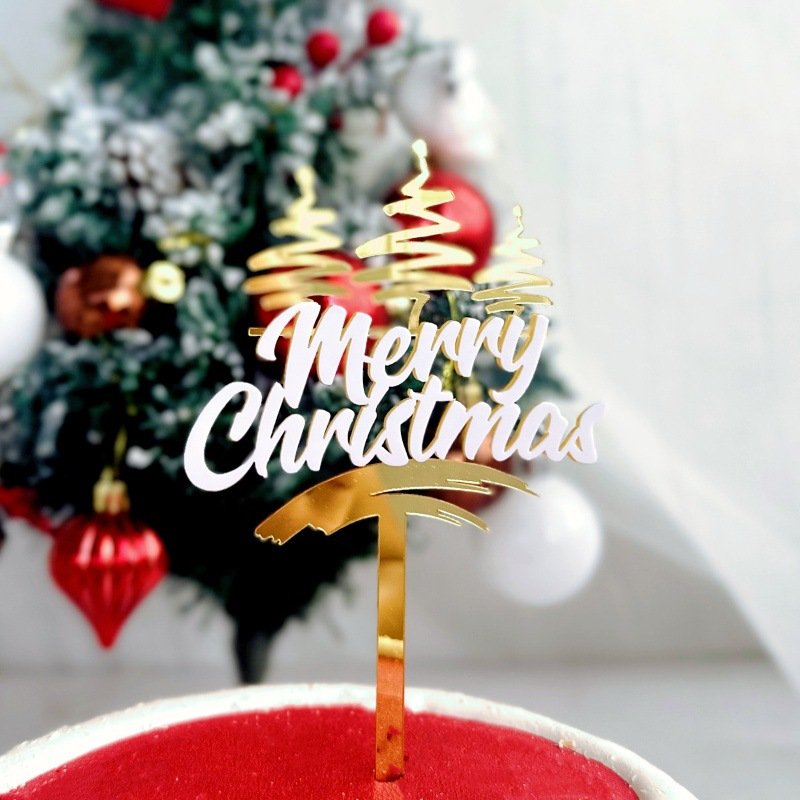 Merry christmas acrylic cake decoration christmas pie supplies christmas cake plug-in cake topper decoration