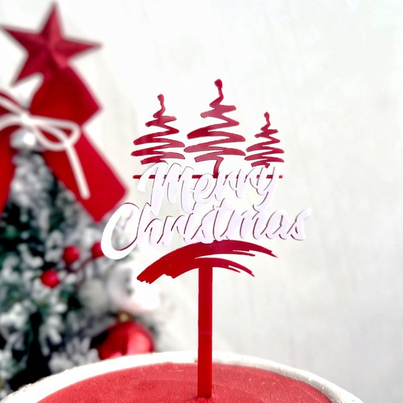 Merry christmas acrylic cake decoration christmas pie supplies christmas cake plug-in cake topper decoration