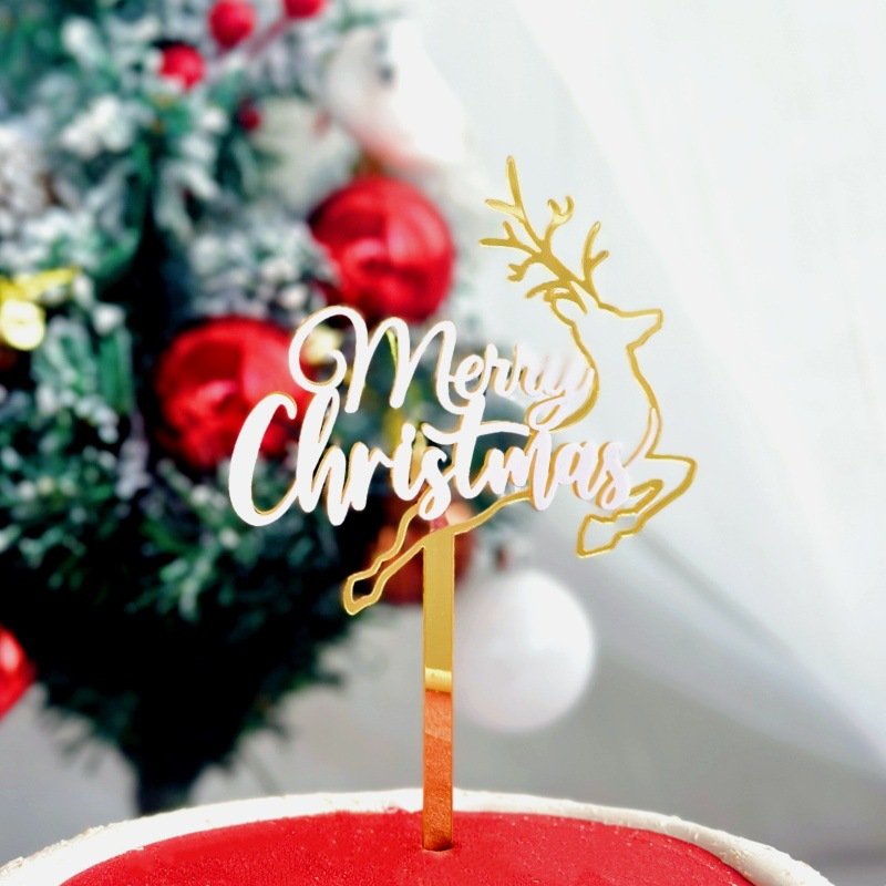 Merry christmas acrylic cake decoration christmas pie supplies christmas cake plug-in cake topper decoration
