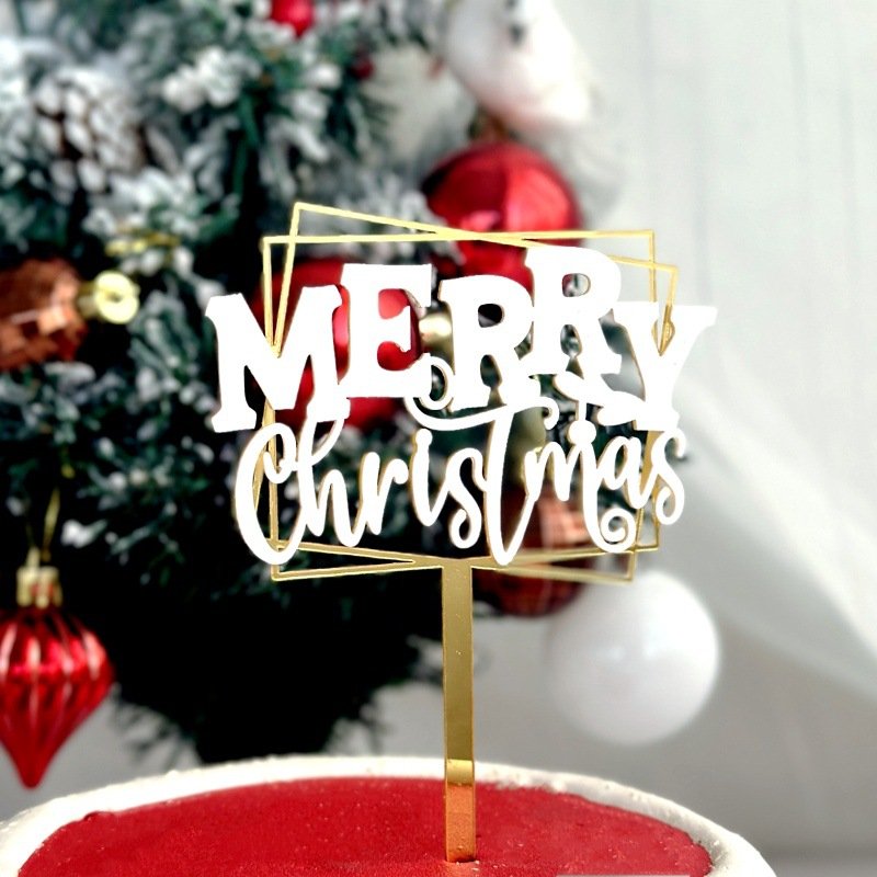 Merry christmas acrylic cake decoration christmas pie supplies christmas cake plug-in cake topper decoration