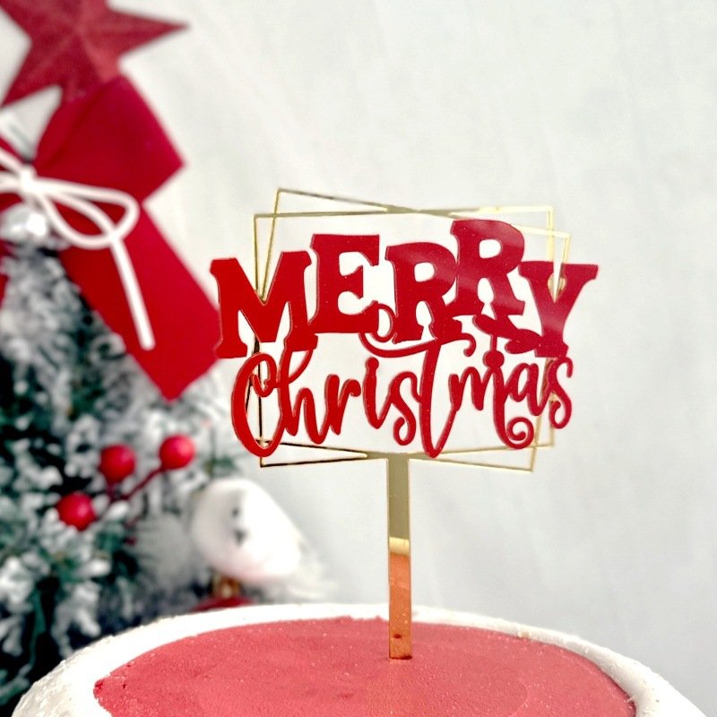 Merry christmas acrylic cake decoration christmas pie supplies christmas cake plug-in cake topper decoration