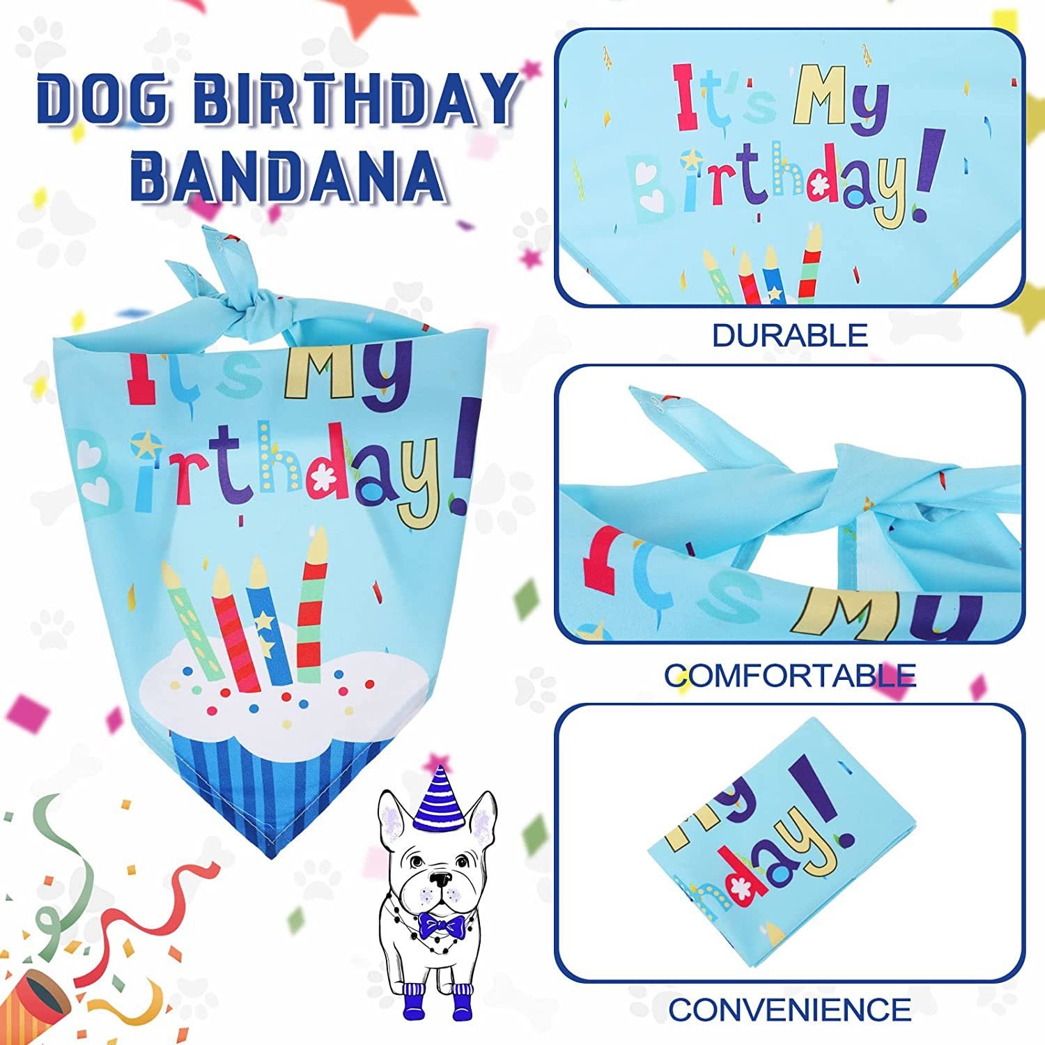 Cute Dog Birthday Hat Bow Tie Collar with 0-8 Numbers Pet Bandana Scarf Clothes Accessories Dog Birthday Party Supplies