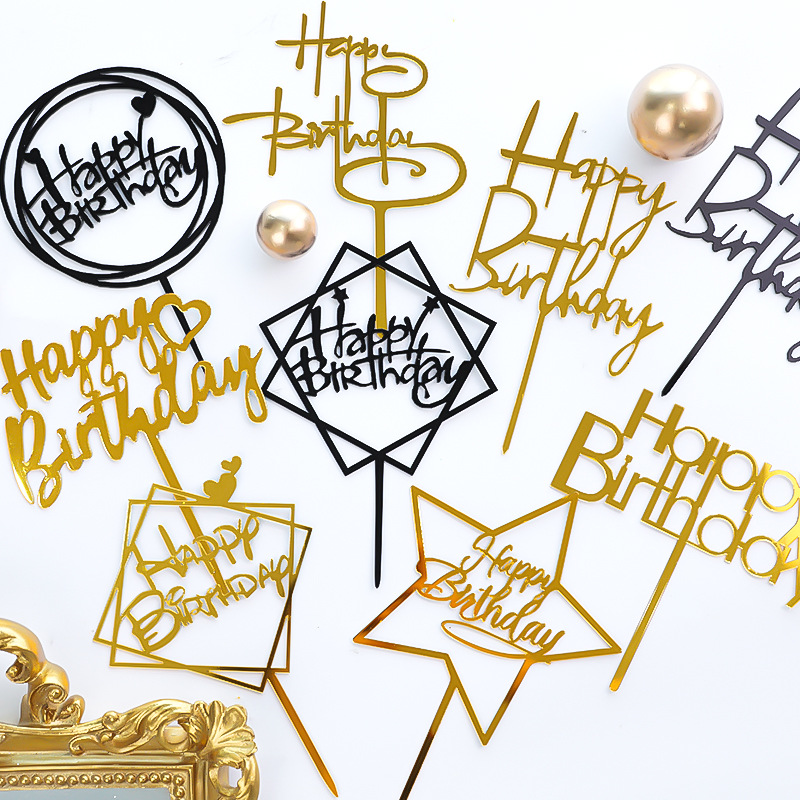 Wholesale Happy Birthday Acrylic Cake Topper for Wedding Party Cake Decoration Toppers Baking Supplies