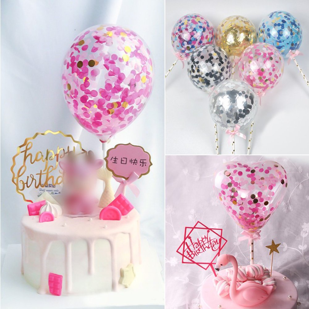 Transparent Roundness Heart-shaped Cake Decoration Confetti Balloon Happy Birthday Cake Topper