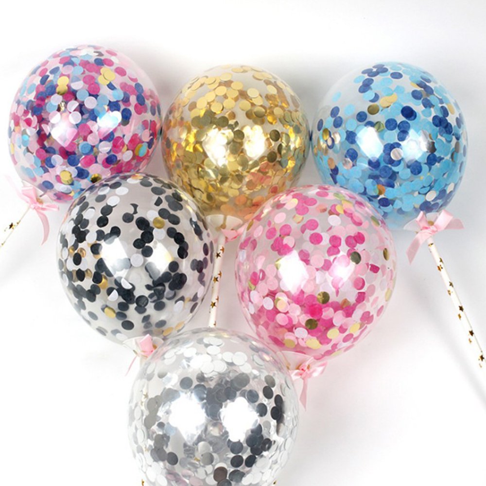 Transparent Roundness Heart-shaped Cake Decoration Confetti Balloon Happy Birthday Cake Topper