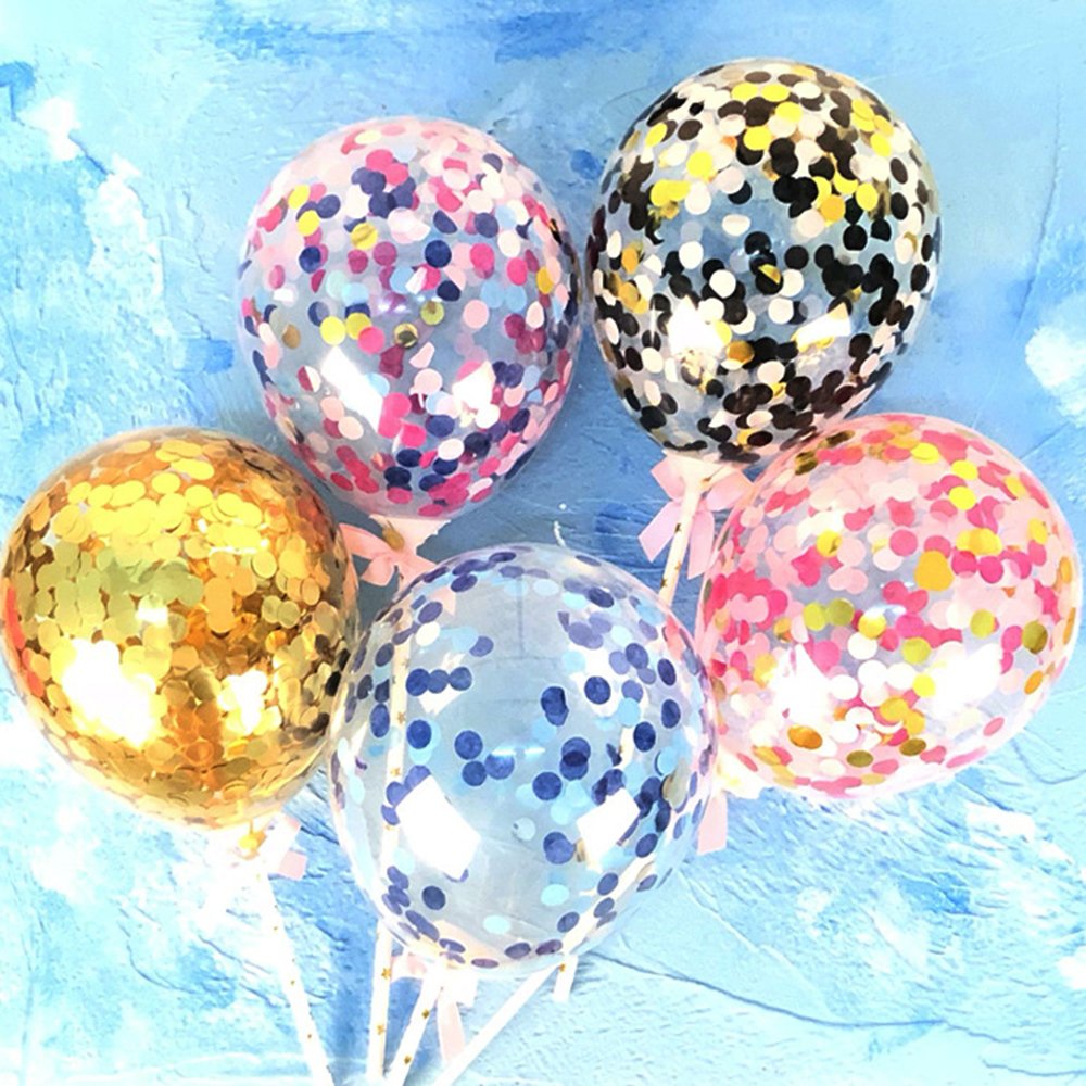 Transparent Roundness Heart-shaped Cake Decoration Confetti Balloon Happy Birthday Cake Topper