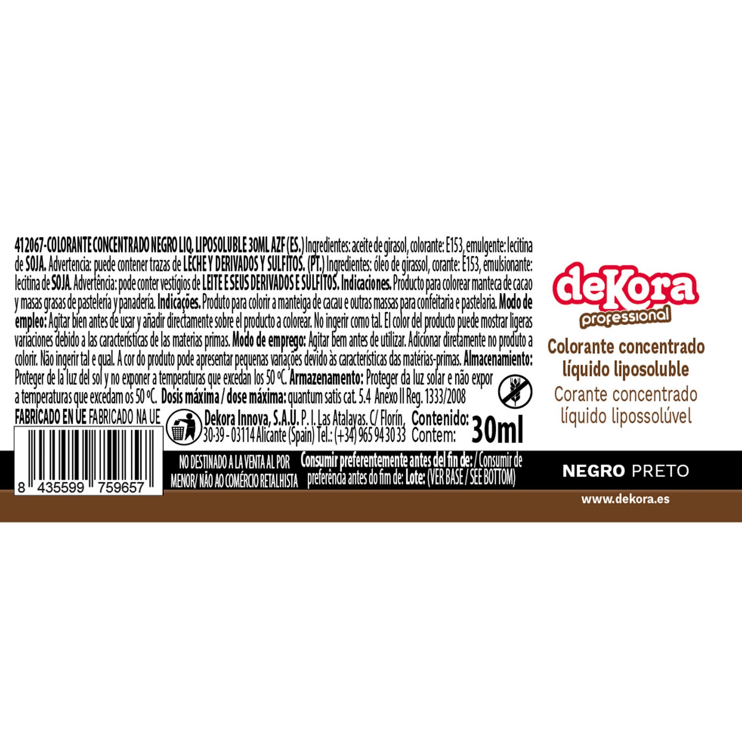 Dekora Brand Cake Decorating Supplies High Quality Edible Food Coloring Lipid Soluble Liquid Black Color 60Ml