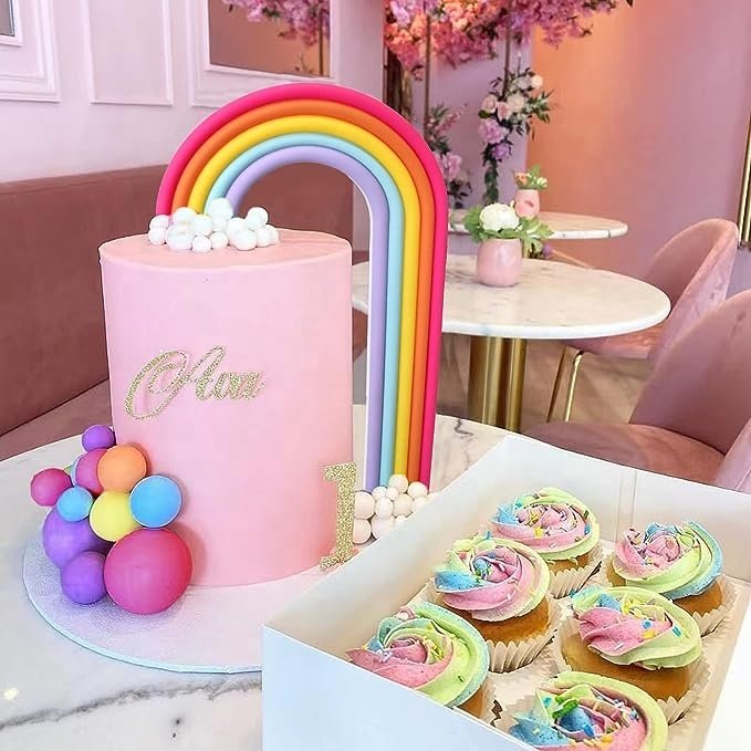 28PCS Rainbow Cake Toppers Colorful Balls Cake Decorations for Wedding Baby Shower Girls Boys Birthday Party Supplies