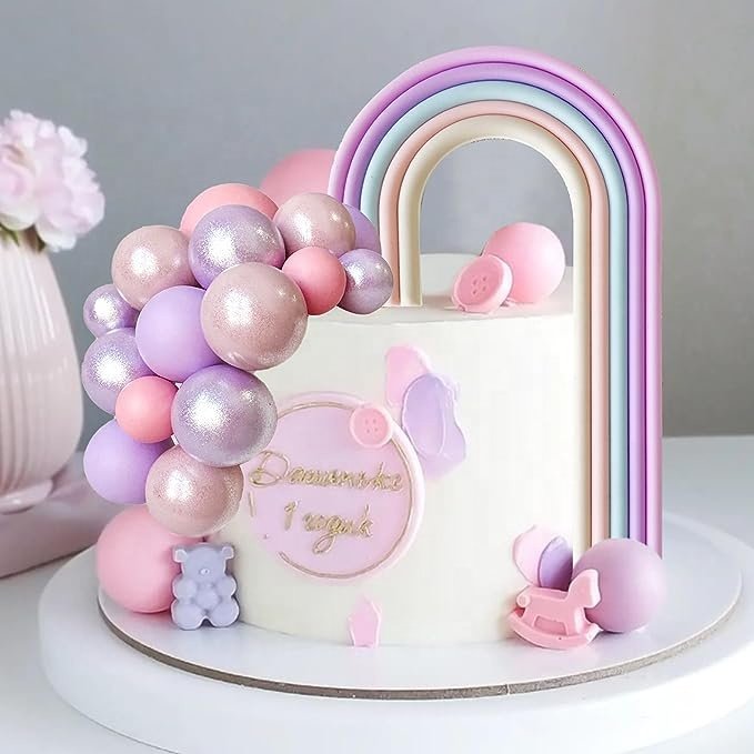 28PCS Rainbow Cake Toppers Colorful Balls Cake Decorations for Wedding Baby Shower Girls Boys Birthday Party Supplies