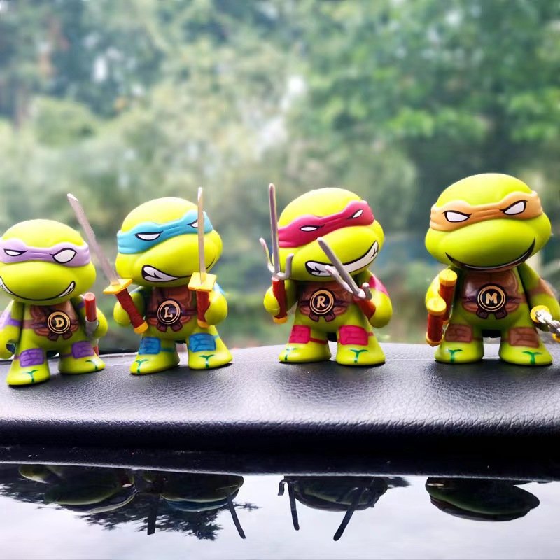 4pcs Cute Q Version Turtles Cake Toppers Cartoon Theme Turtles Play set Toys Birthday Party Decorations Supplies Christmas Gifts