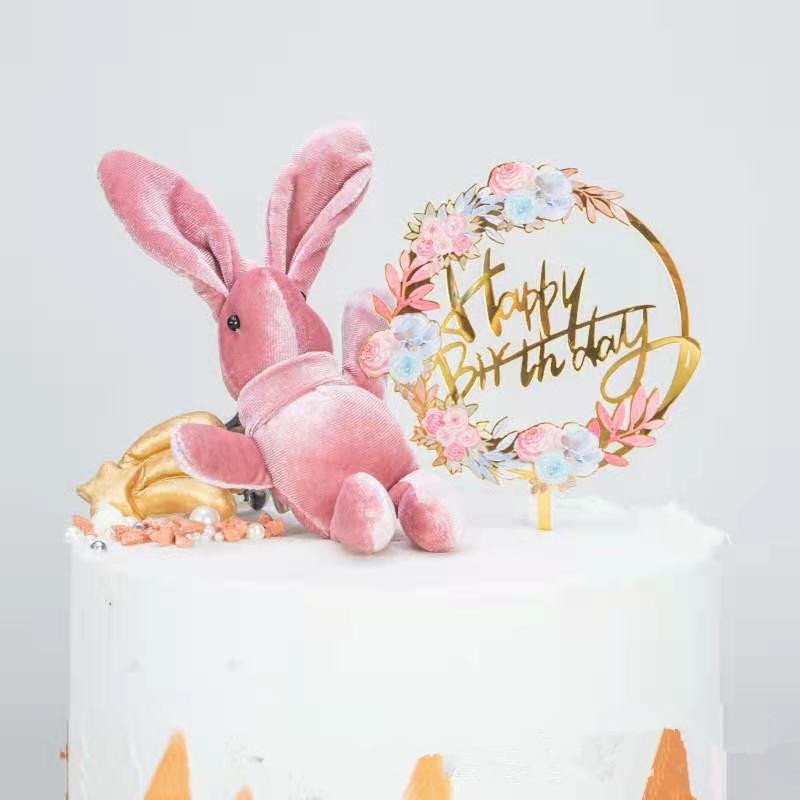 Colorful Cake Toppers Acrylic Flower Happy Birthday Letter Cake Topper For Birthday DIY Dessert Cake Decoration Supplies XQA800