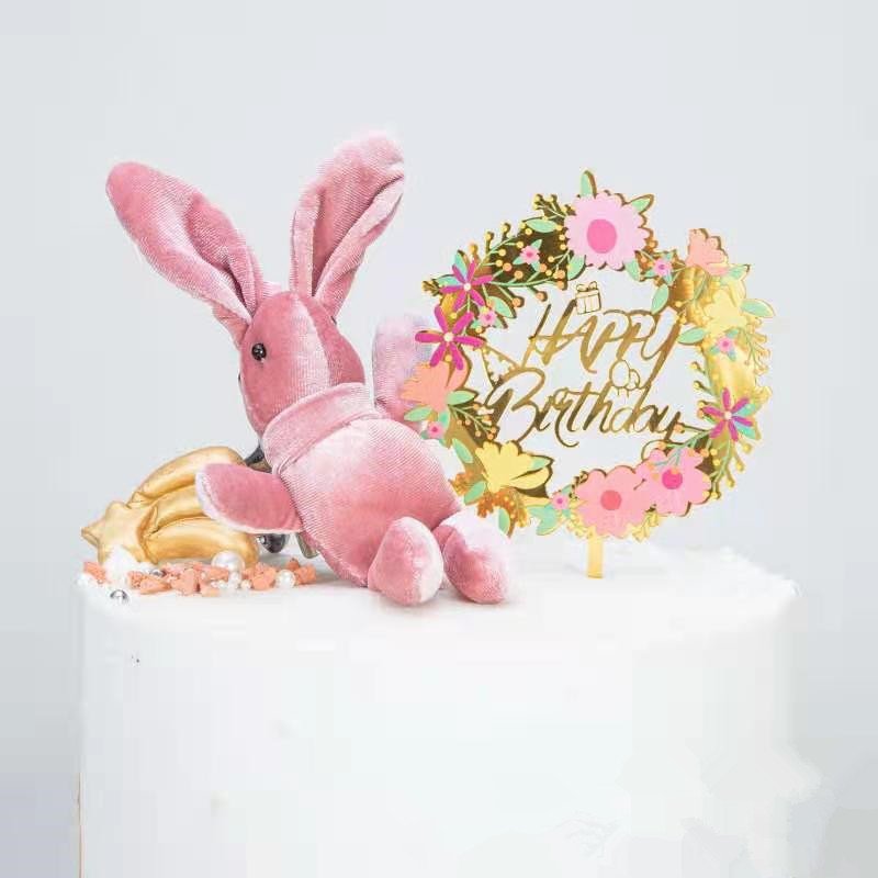 Colorful Cake Toppers Acrylic Flower Happy Birthday Letter Cake Topper For Birthday DIY Dessert Cake Decoration Supplies XQA800