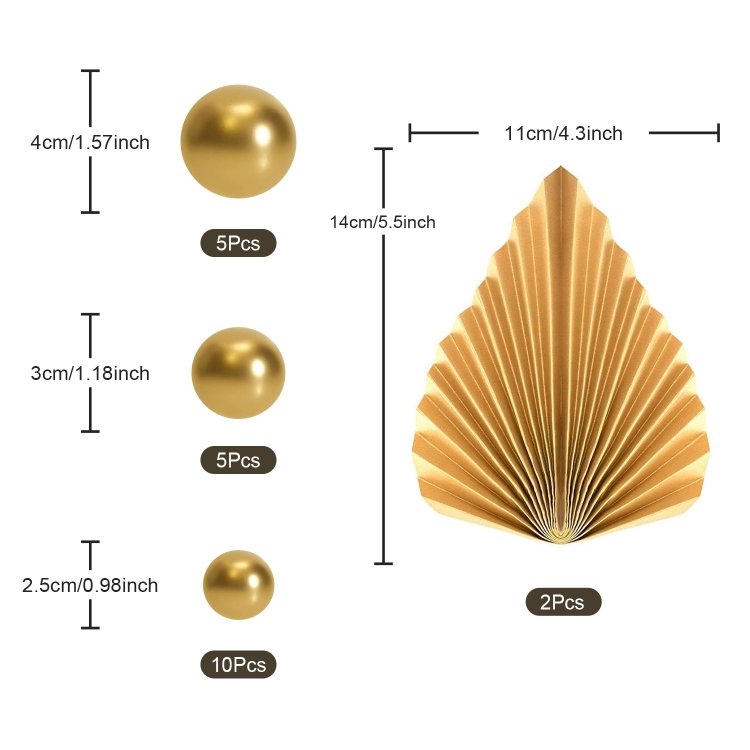 Gold Palm Leaves Mini Balloons Balls cake Toppers for Boho Birthday Wedding Baby Shower Party Decoration Supplies