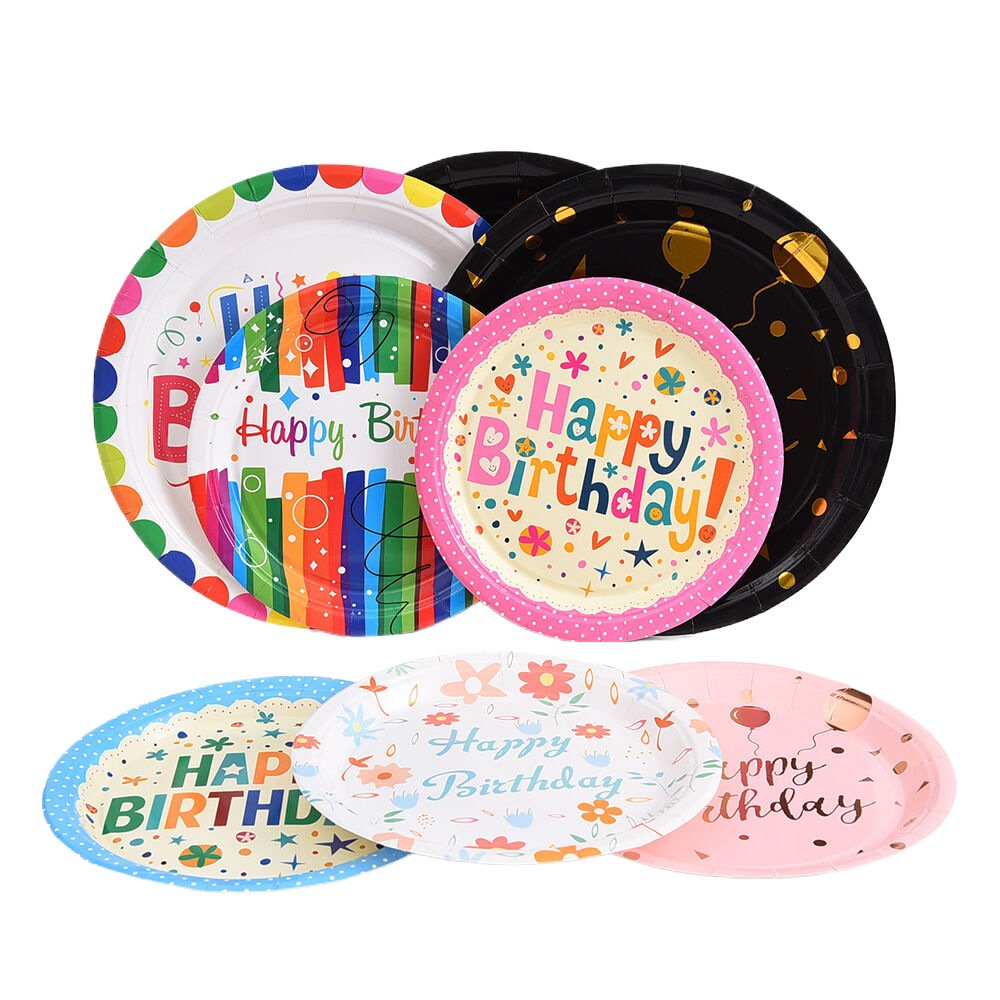 Ychon colorful birthday patterns plates dessert cakes plates holiday children happy birthday party supplies