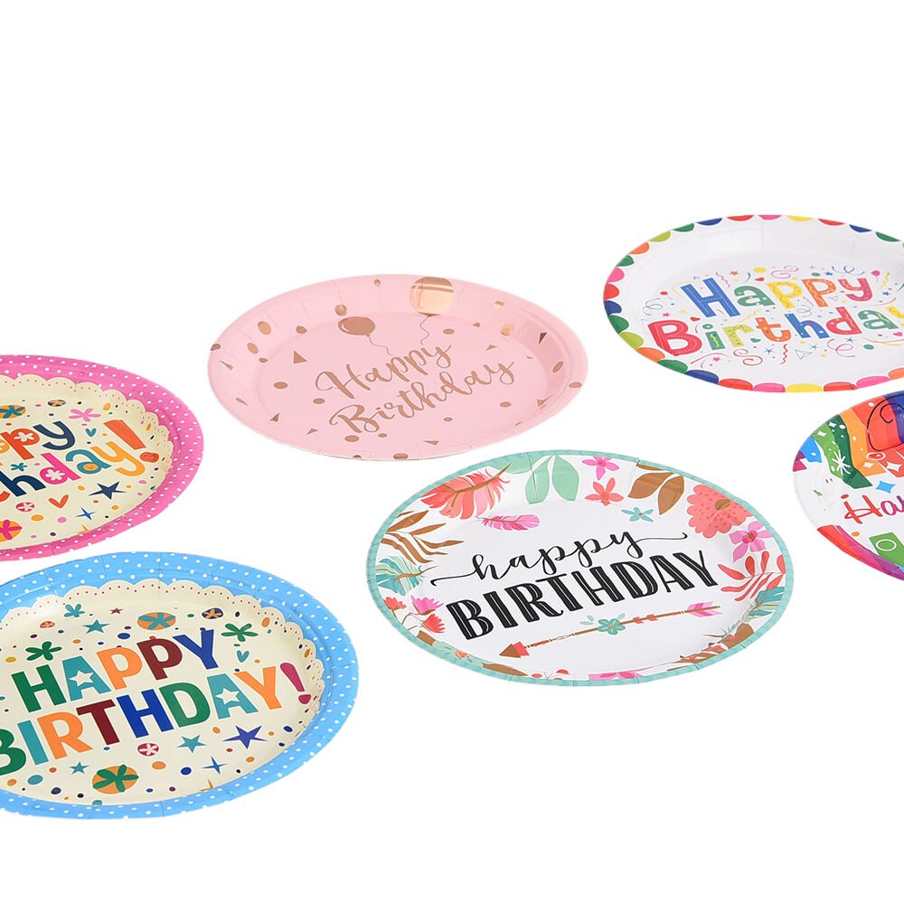 Ychon colorful birthday patterns plates dessert cakes plates holiday children happy birthday party supplies