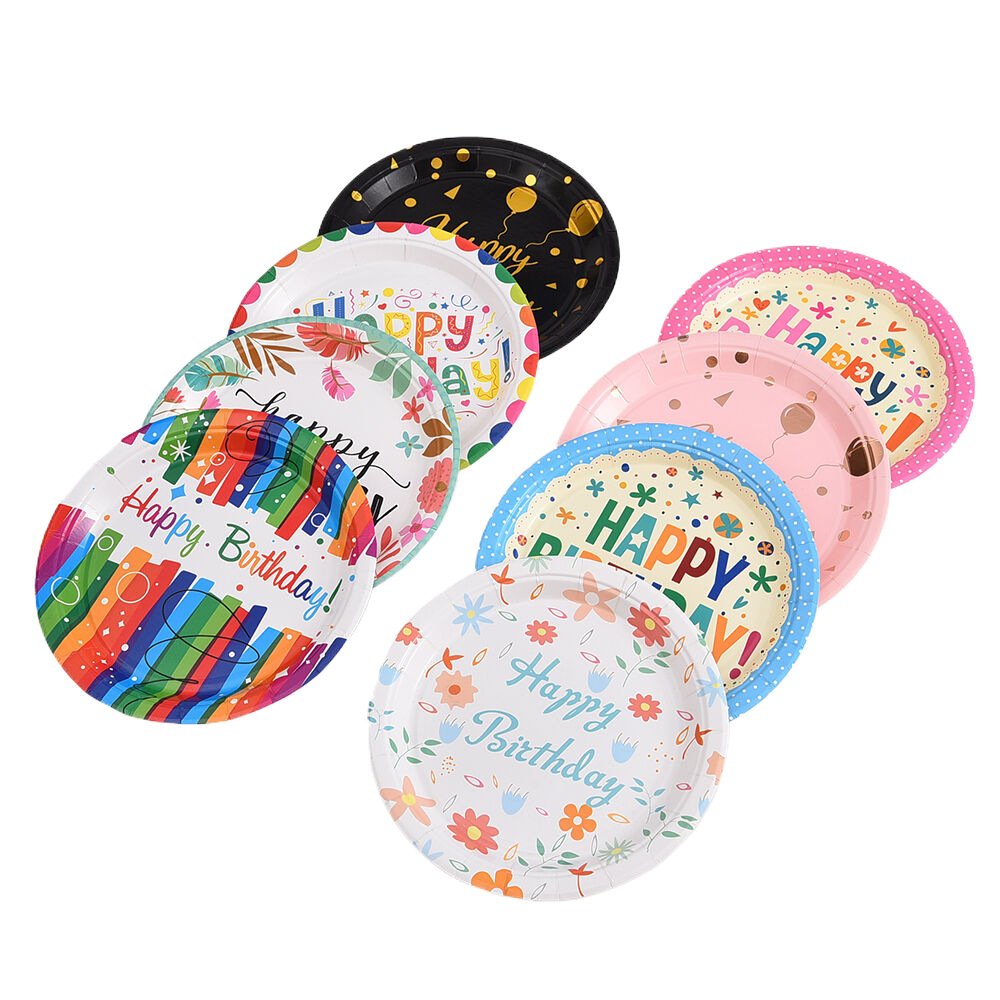 Ychon colorful birthday patterns plates dessert cakes plates holiday children happy birthday party supplies
