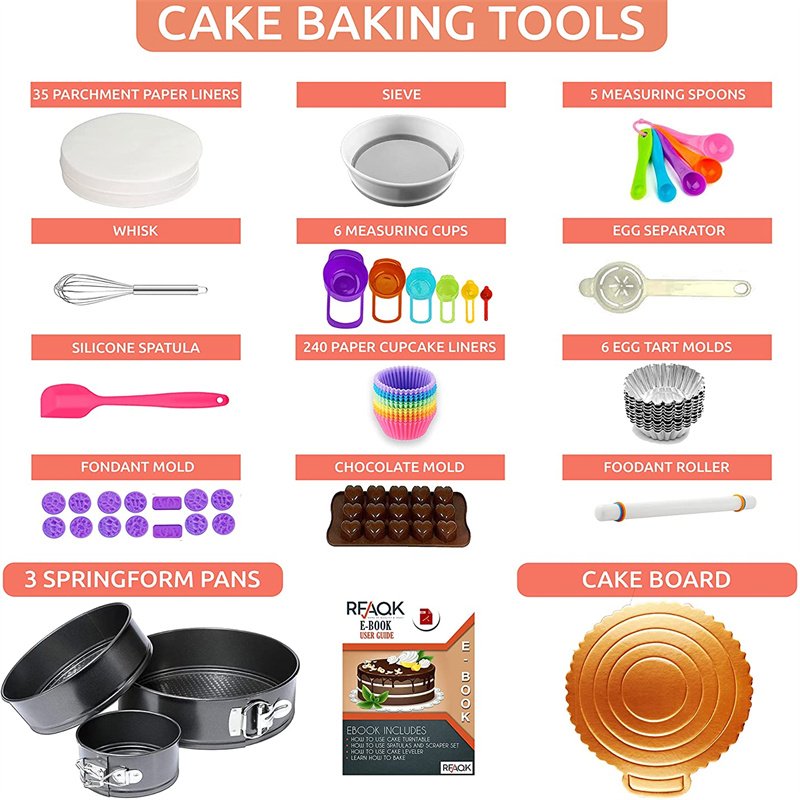 500pcs baking set with Stainless steel nozzle Rotating cake stand Disposable piping bag cake decorating accessories