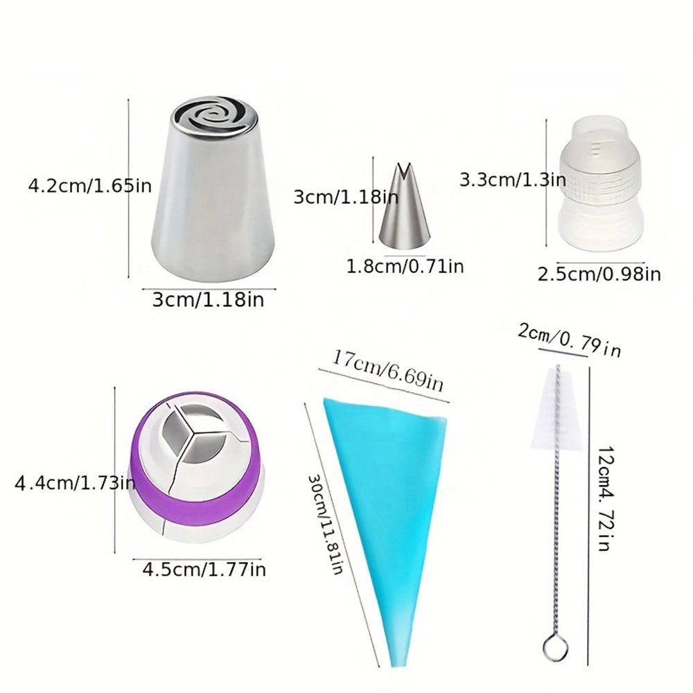 15pcs/set Stainless Steel Russian Nozzle Cream Icing Piping Tips and Pastry Bag Cake Decoration Tools