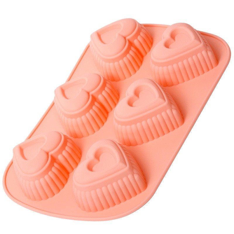 Early Riser 6 Cavity Heart Love Cake Mold Cake Tools Wedding Decor Baking Molds for Making Chocolate Jelly Scented Candle Soap