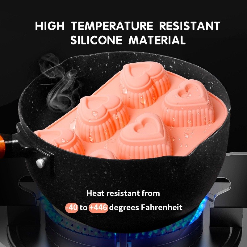 Early Riser 6 Cavity Heart Love Cake Mold Cake Tools Wedding Decor Baking Molds for Making Chocolate Jelly Scented Candle Soap