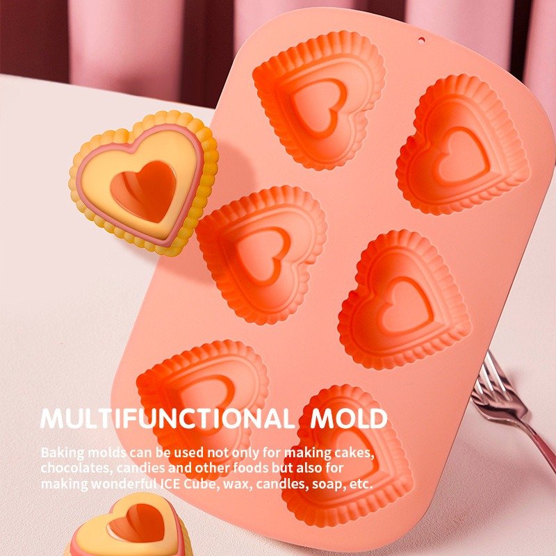 Early Riser 6 Cavity Heart Love Cake Mold Cake Tools Wedding Decor Baking Molds for Making Chocolate Jelly Scented Candle Soap
