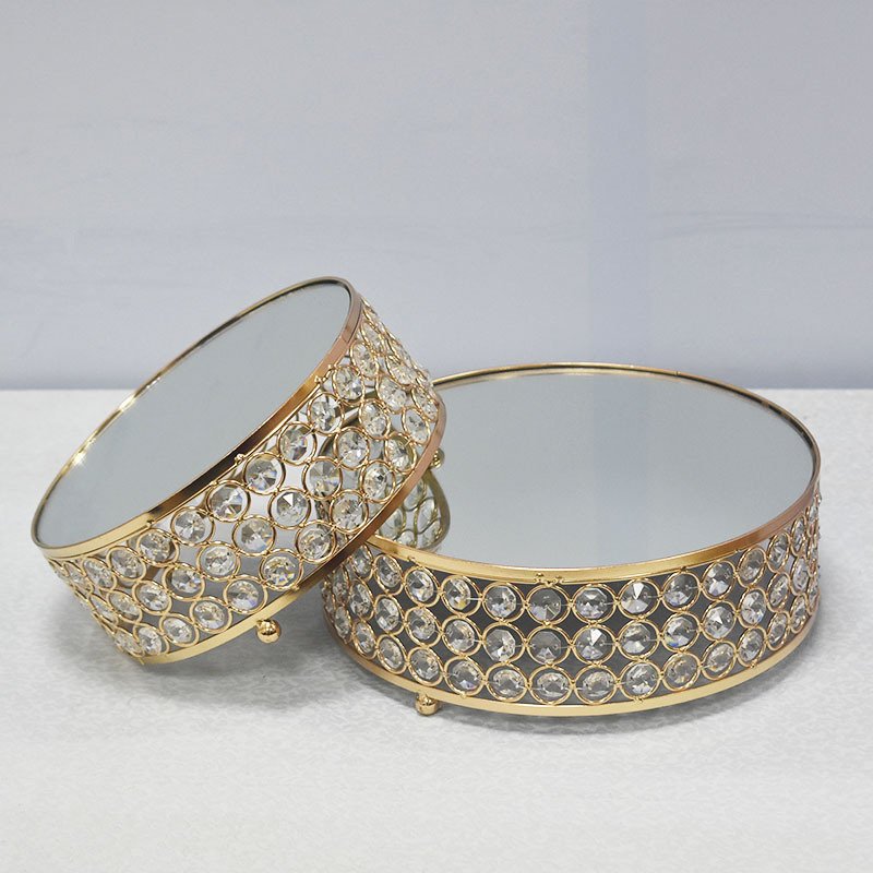 New European Style Crystal Glass Mirror Round Dessert Stand Home Wedding Party Cake Tray Decoration Supplies Cake Stand