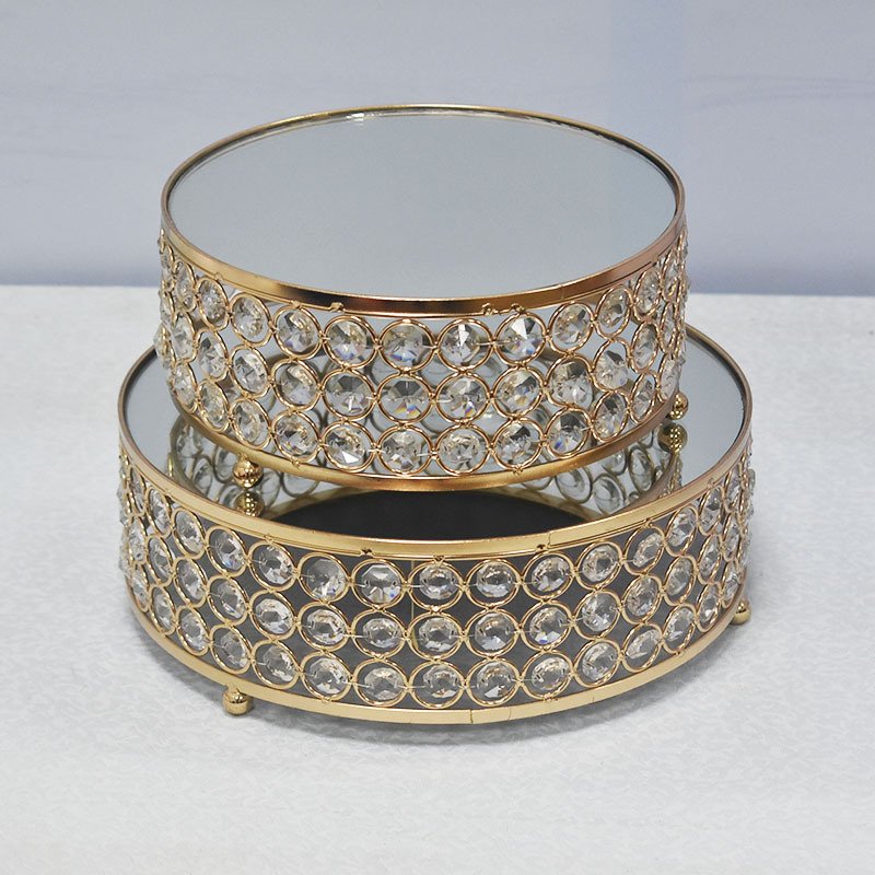 New European Style Crystal Glass Mirror Round Dessert Stand Home Wedding Party Cake Tray Decoration Supplies Cake Stand