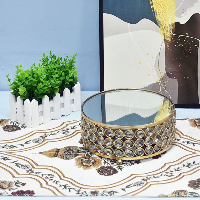 New European Style Crystal Glass Mirror Round Dessert Stand Home Wedding Party Cake Tray Decoration Supplies Cake Stand