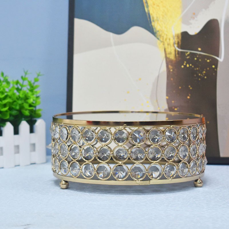 New European Style Crystal Glass Mirror Round Dessert Stand Home Wedding Party Cake Tray Decoration Supplies Cake Stand