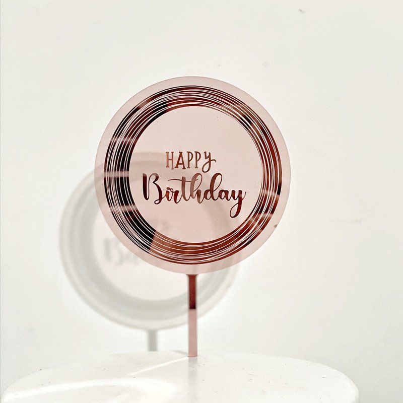 High Quality Acrylic Baking Supplies Shining Lucky Rings Decoration Insert Laser Happy Birthday Cake Toppers