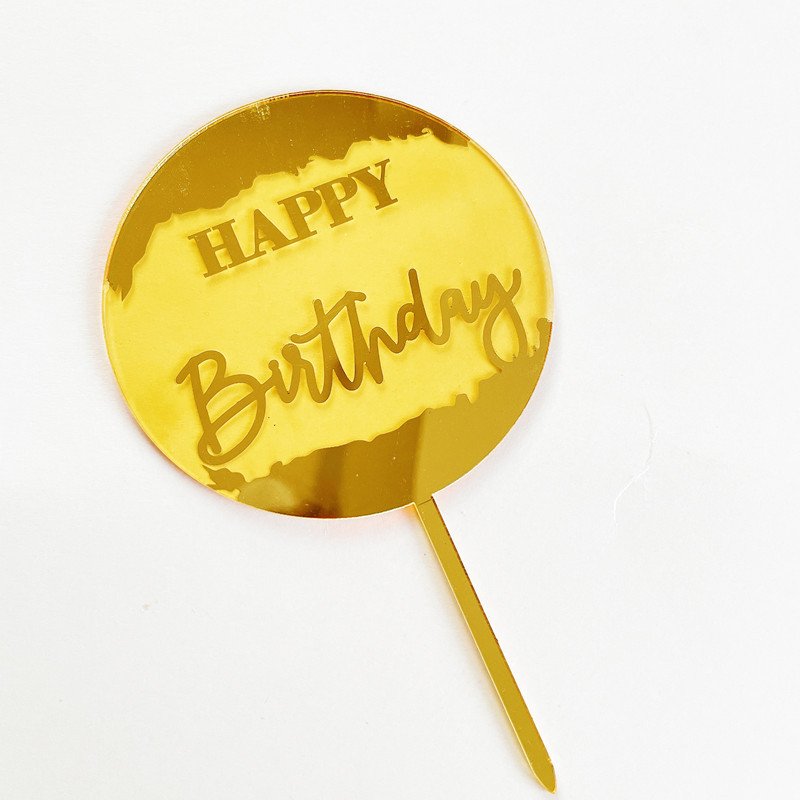 High Quality Acrylic Baking Supplies Shining Lucky Rings Decoration Insert Laser Happy Birthday Cake Toppers