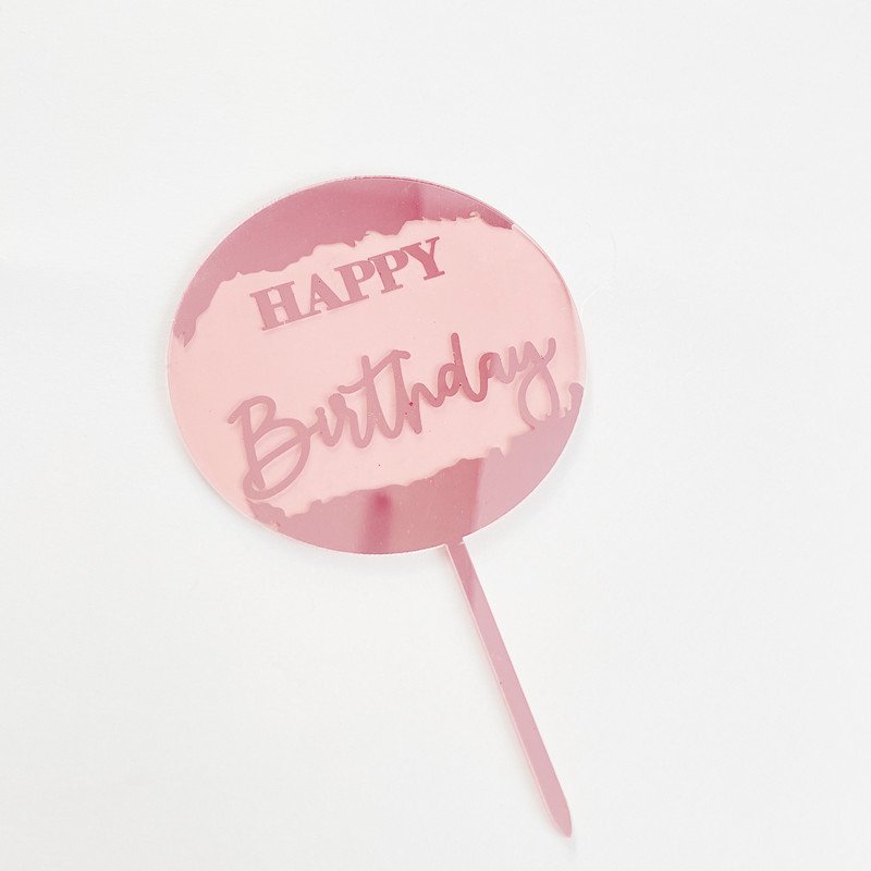 High Quality Acrylic Baking Supplies Shining Lucky Rings Decoration Insert Laser Happy Birthday Cake Toppers