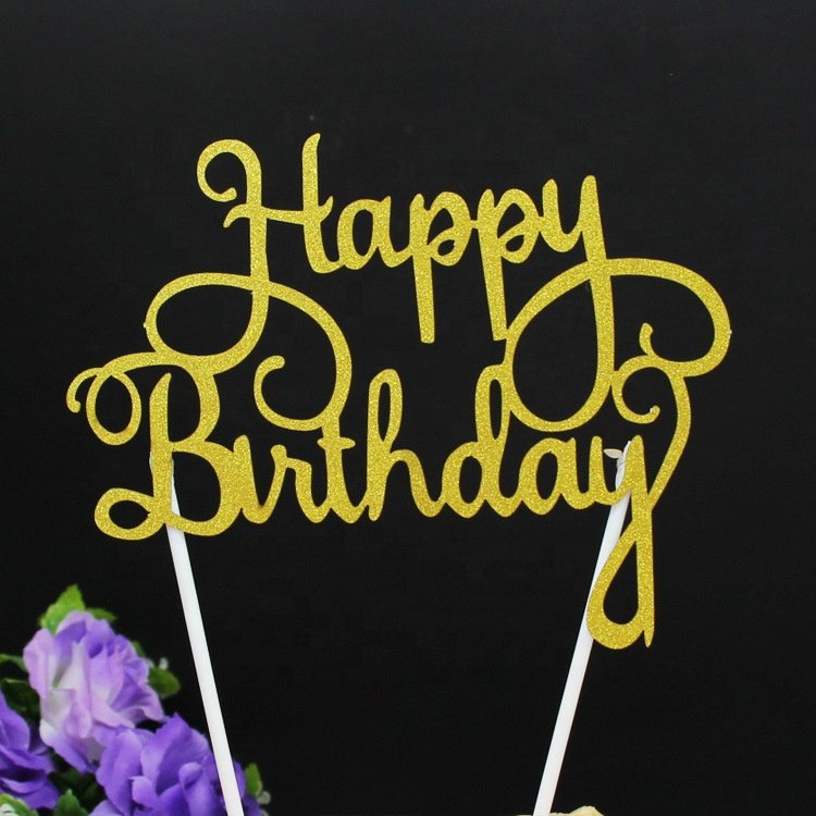 Multiple Colour Glitter Paper Happy Birthday Cake Topper Picks Kids Party Decoration Supply
